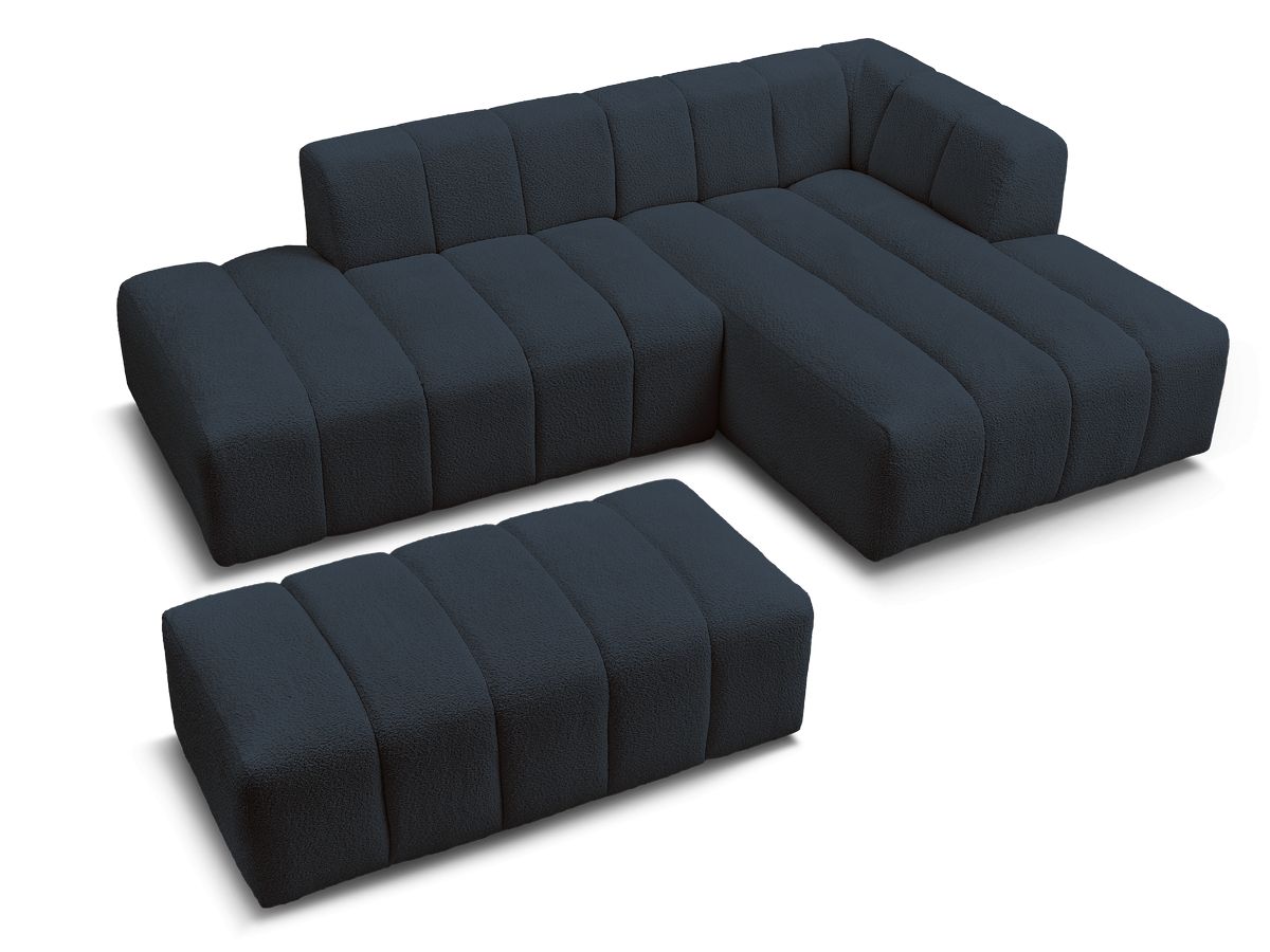 Canapé d'angle fixe modulable ANNECY tissu bouclette avec pouf