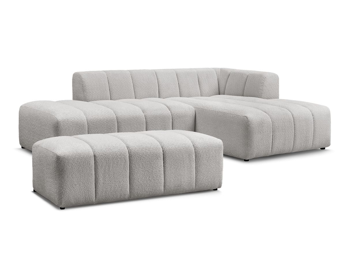 Canapé d'angle fixe modulable ANNECY tissu bouclette avec pouf