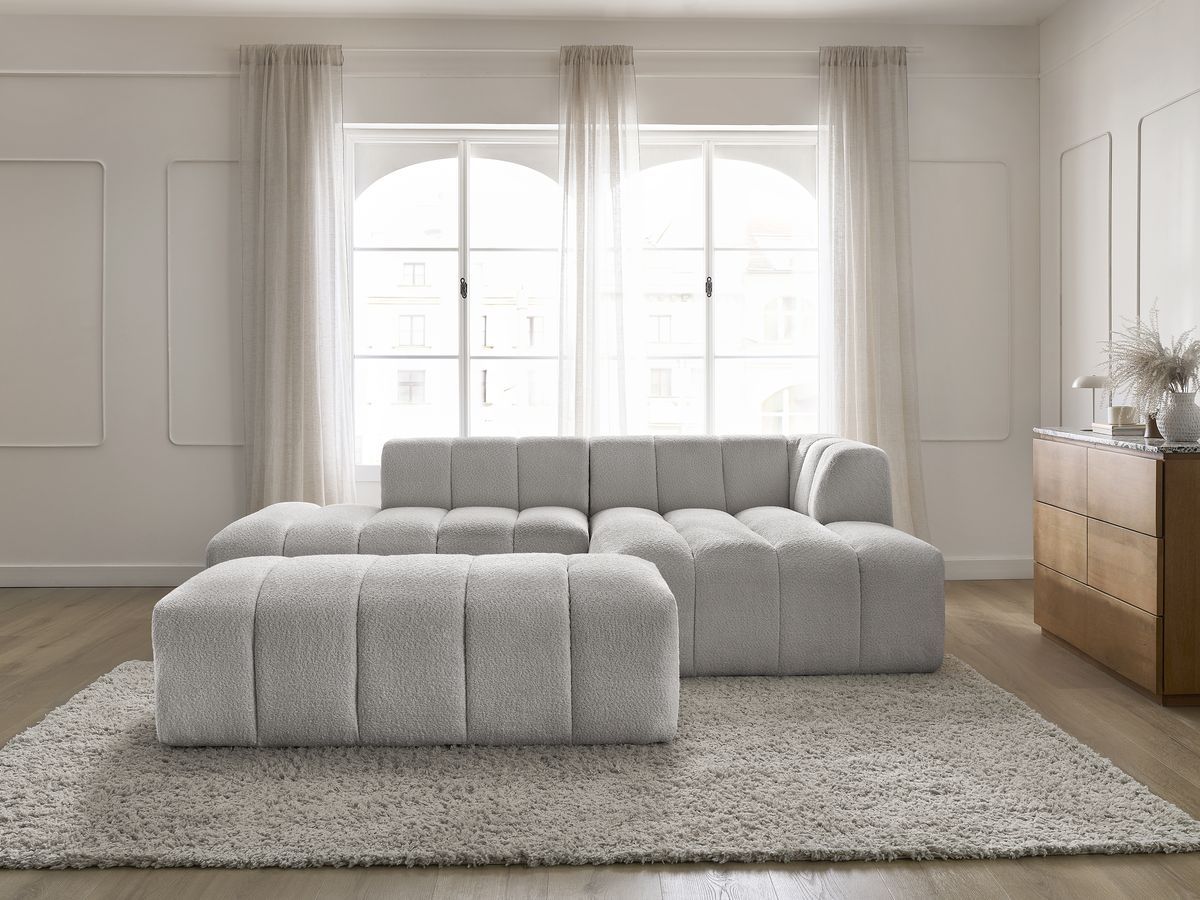 Canapé d'angle modulable ANNECY bouclette avec pouf gris clair — vue 5