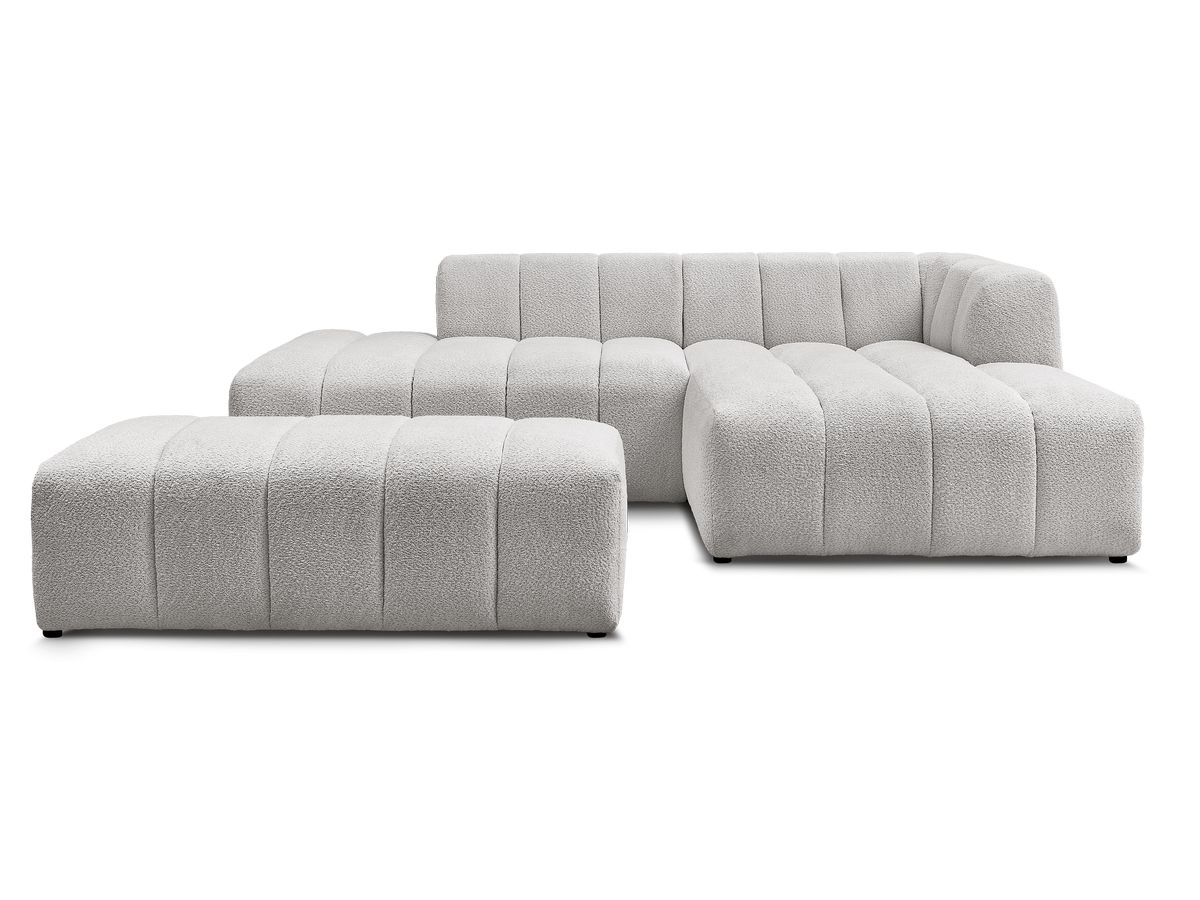 Canapé d'angle fixe modulable ANNECY tissu bouclette avec pouf