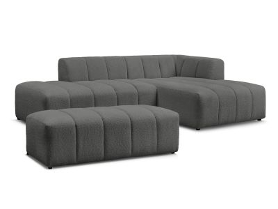 Canapé d'angle fixe modulable ANNECY tissu bouclette avec pouf