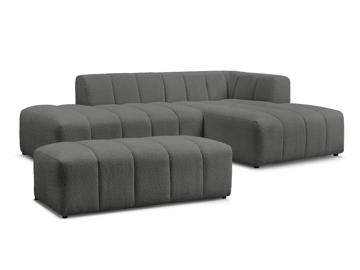 Canapé d'angle fixe modulable ANNECY tissu bouclette avec pouf