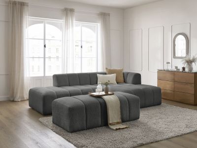 Canapé d'angle fixe modulable ANNECY tissu bouclette avec pouf