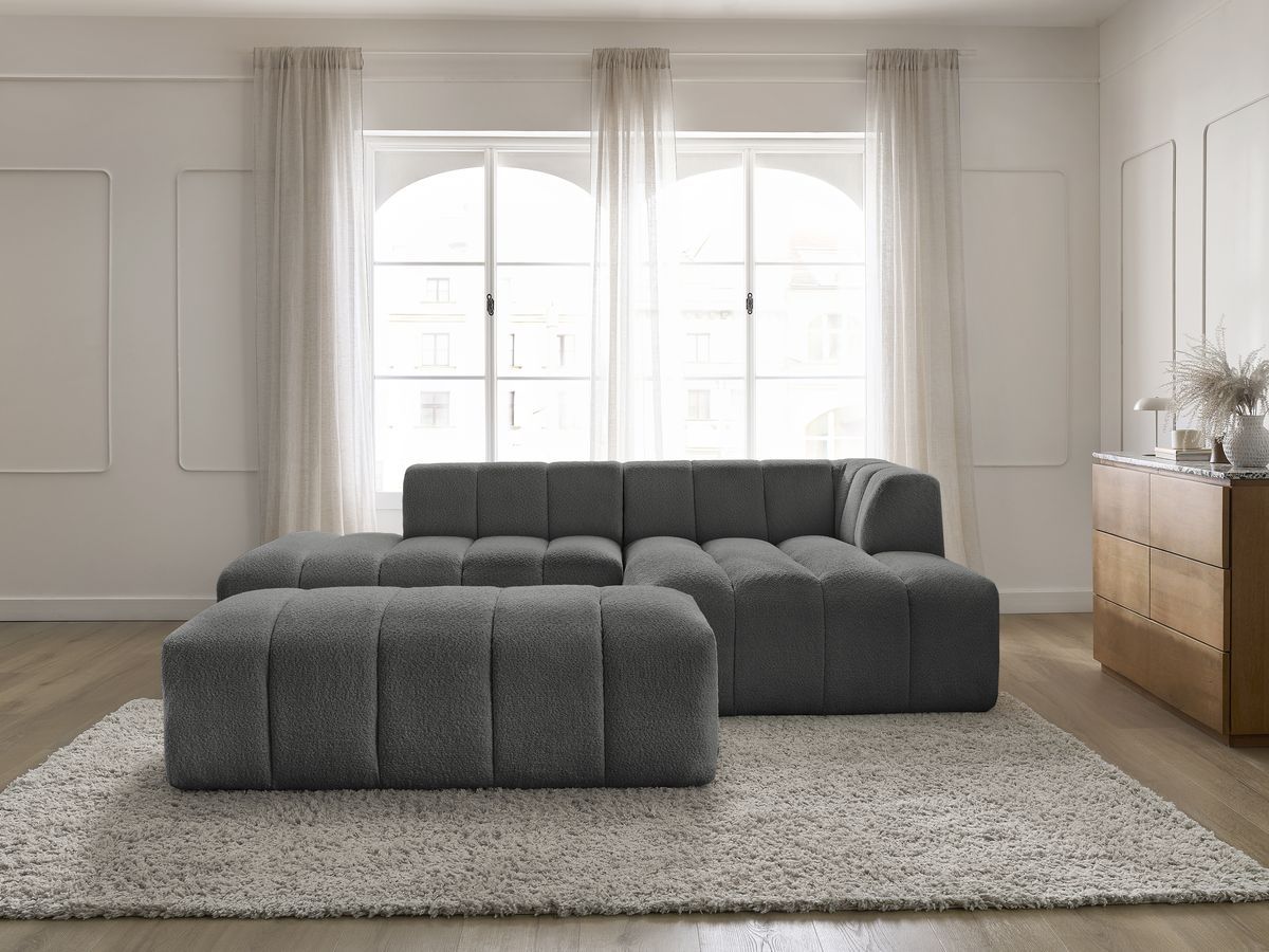 Canapé d'angle modulable ANNECY bouclette avec pouf gris foncé — vue 5