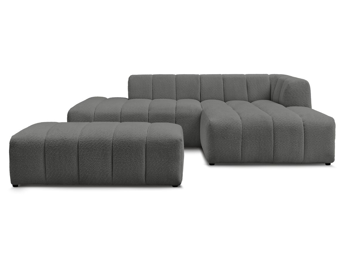 Canapé d'angle fixe modulable ANNECY tissu bouclette avec pouf