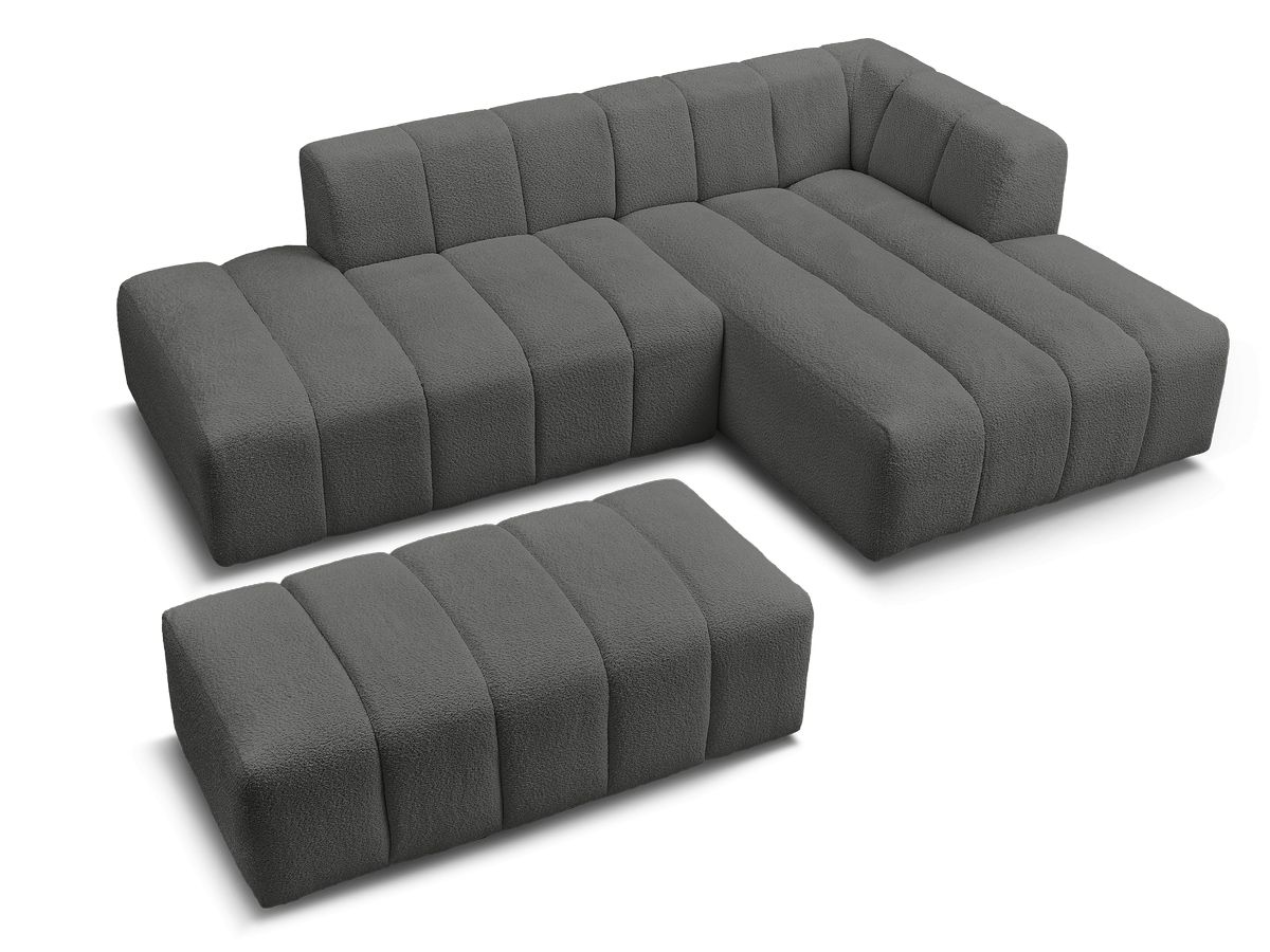 Canapé d'angle fixe modulable ANNECY tissu bouclette avec pouf