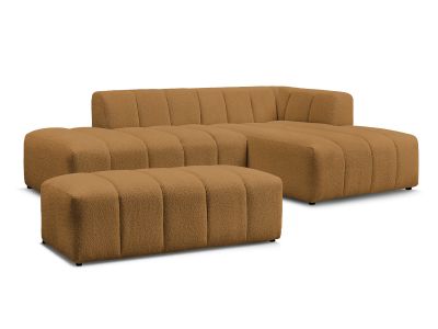 Canapé d'angle fixe modulable ANNECY tissu bouclette avec pouf