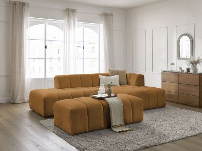 Canapé d'angle fixe modulable ANNECY tissu bouclette avec pouf
