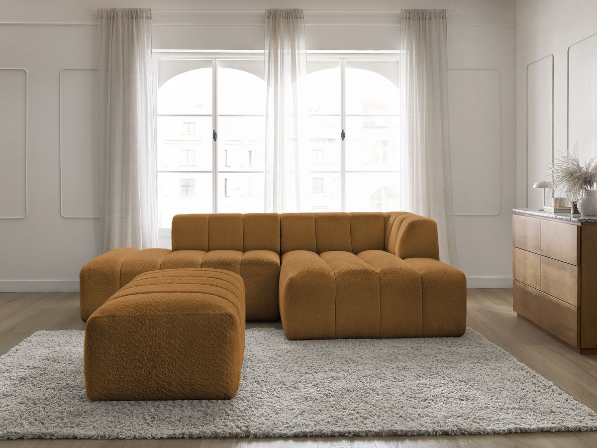 Canapé d'angle modulable ANNECY bouclette avec pouf jaune — vue 5