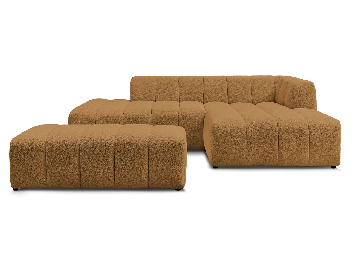 Canapé d'angle fixe modulable ANNECY tissu bouclette avec pouf
