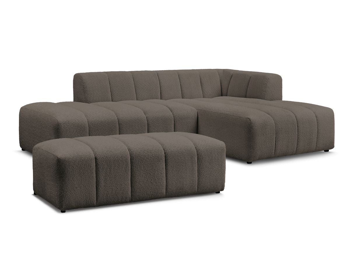 Canapé d'angle fixe modulable ANNECY tissu bouclette avec pouf