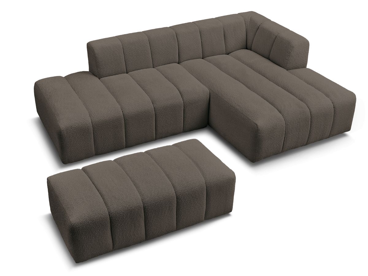 Canapé d'angle fixe modulable ANNECY tissu bouclette avec pouf