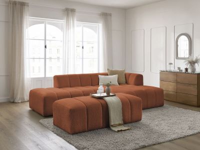 Canapé d'angle fixe modulable ANNECY tissu bouclette avec pouf