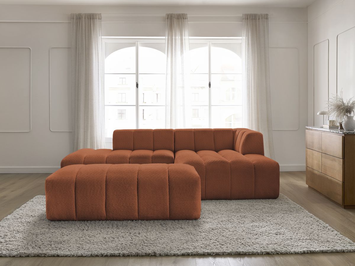 Canapé d'angle modulable ANNECY bouclette avec pouf orange — vue 5