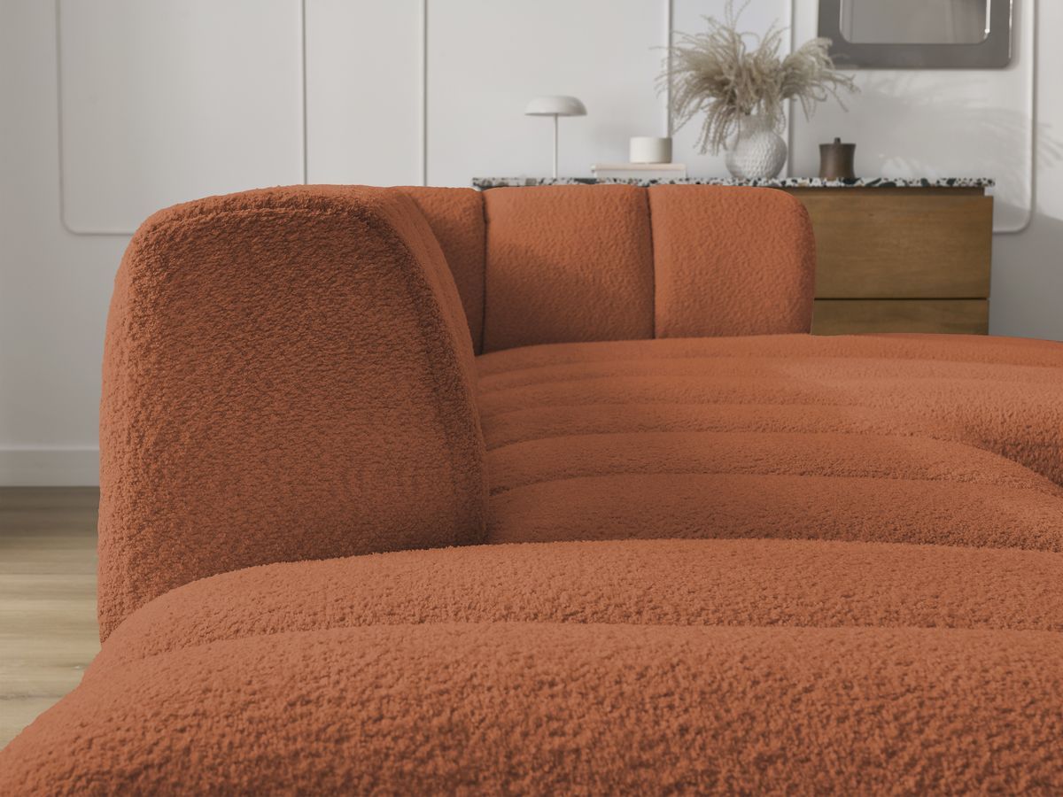 Canapé d'angle fixe modulable ANNECY tissu bouclette avec pouf