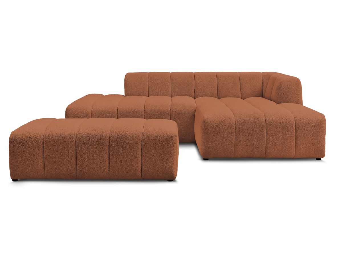 Canapé d'angle fixe modulable ANNECY tissu bouclette avec pouf