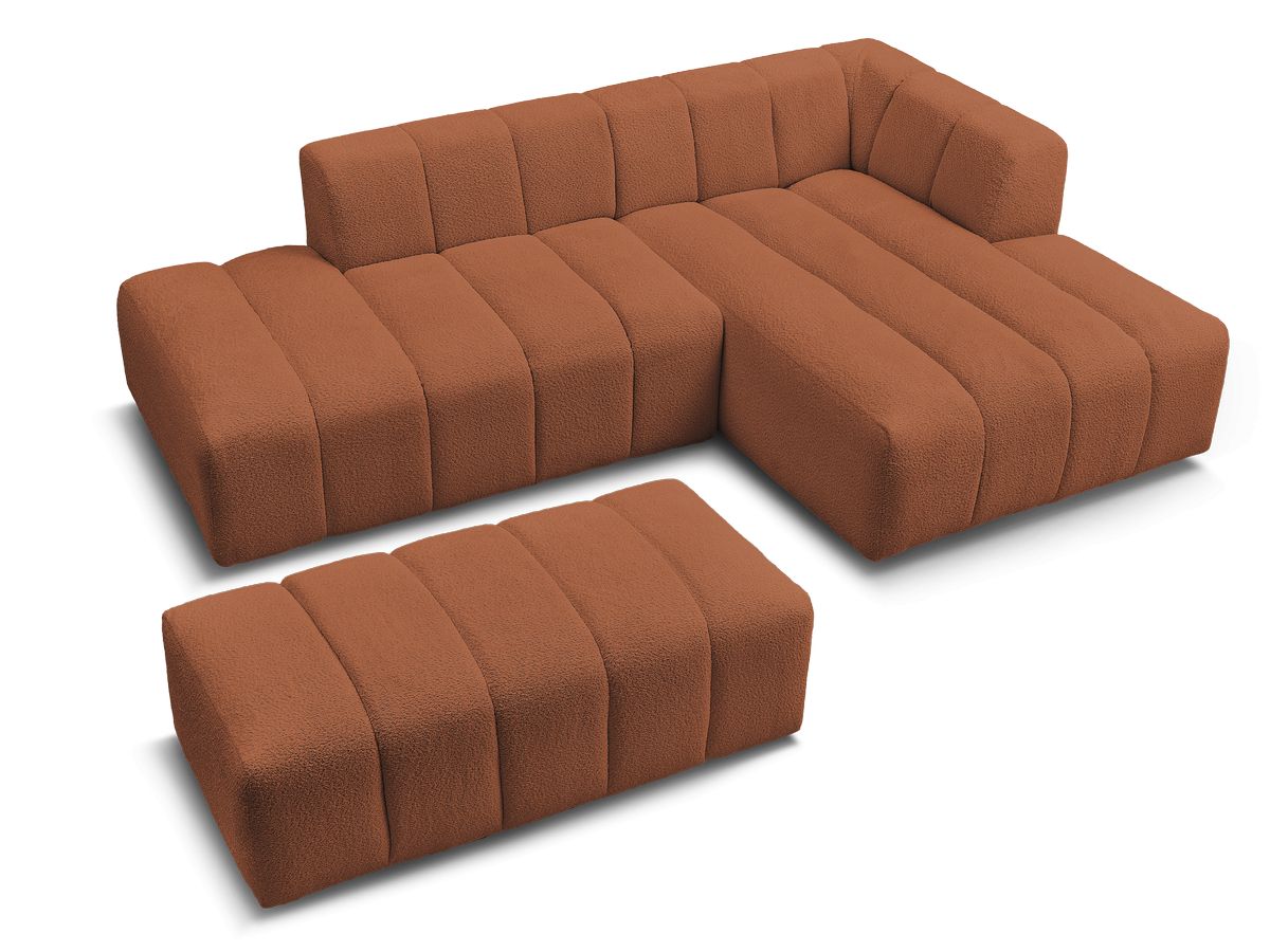 Canapé d'angle fixe modulable ANNECY tissu bouclette avec pouf