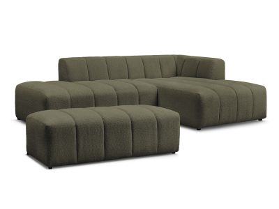 Canapé d'angle fixe modulable ANNECY tissu bouclette avec pouf