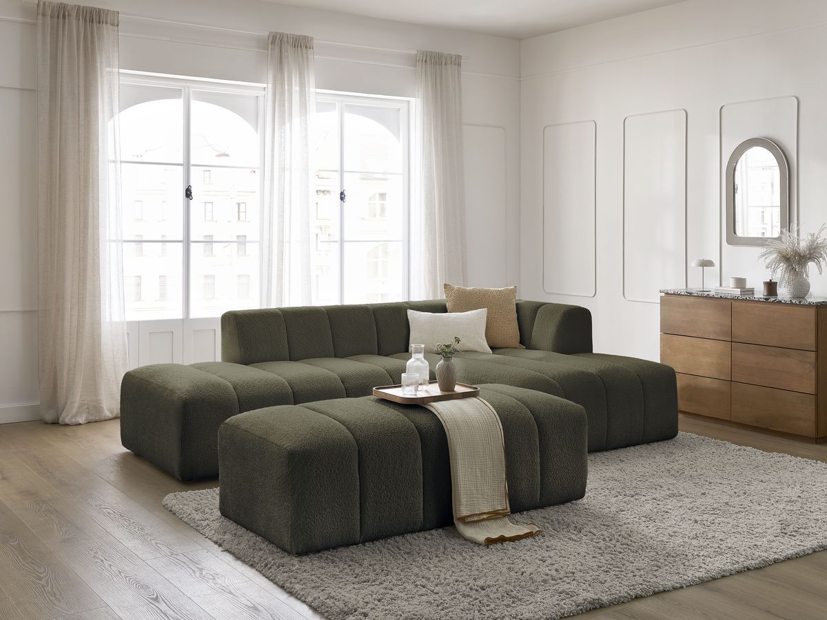 ANNECY modulaire vaste hoekbank in badstof met poef