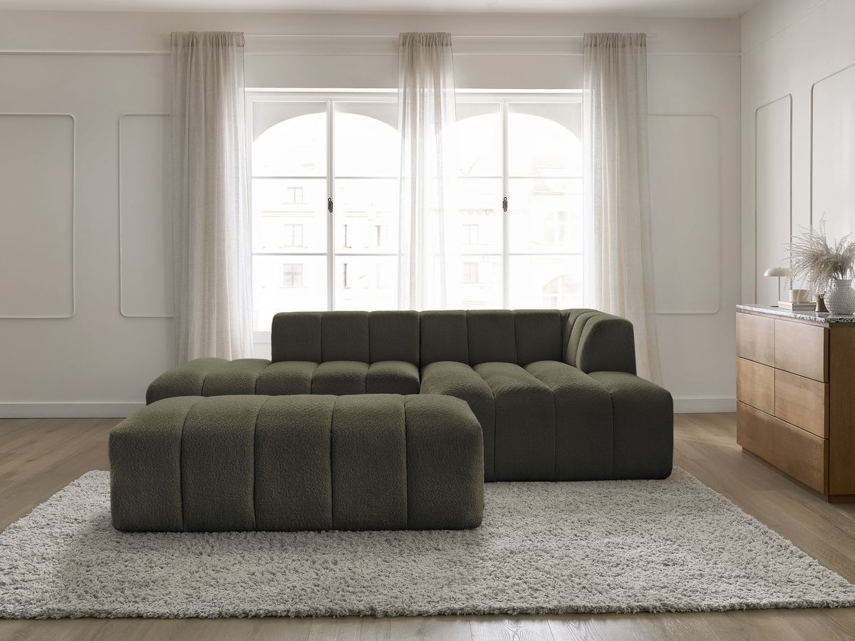 Canapé d'angle modulable ANNECY bouclette avec pouf vert — vue 5