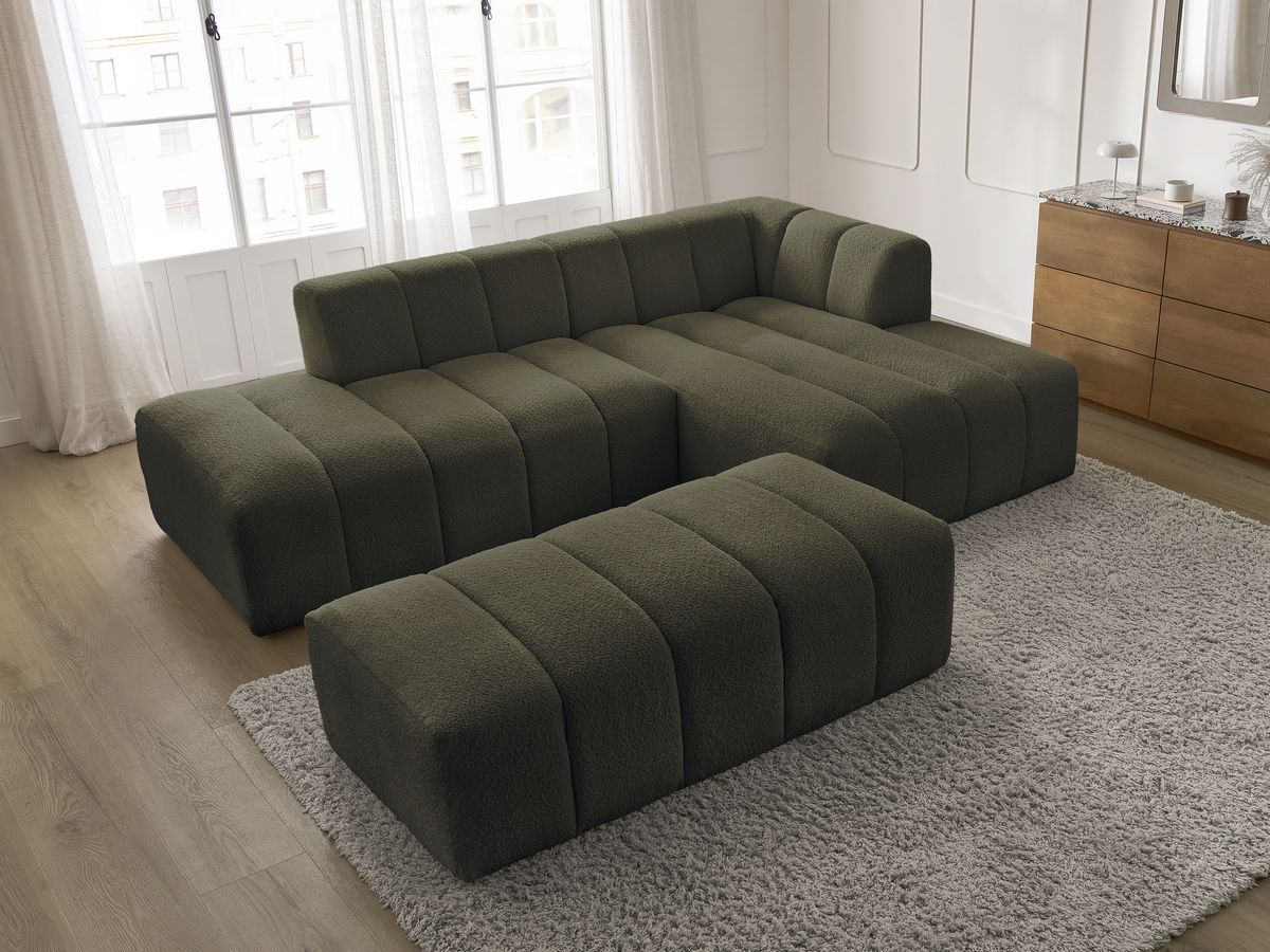 ANNECY modulaire vaste hoekbank in badstof met poef