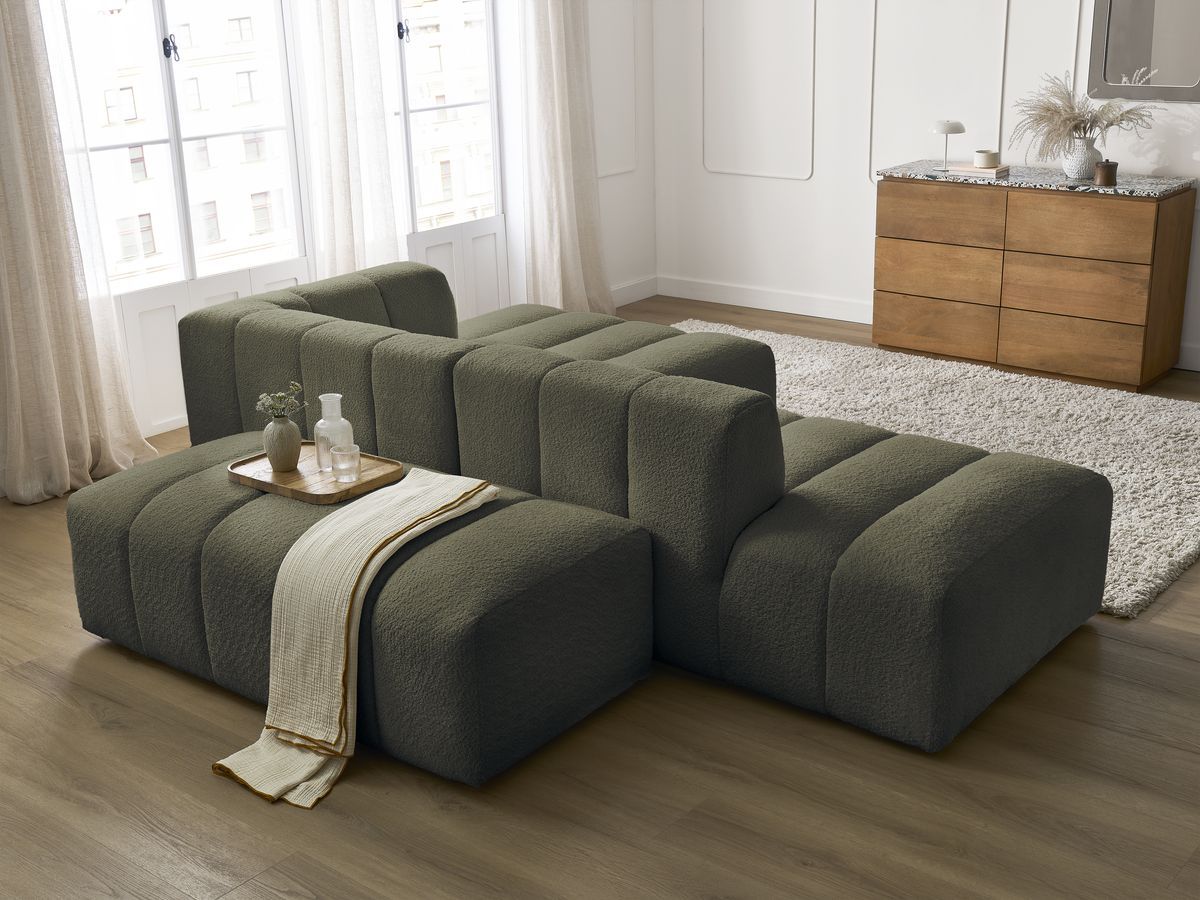 ANNECY modulaire vaste hoekbank in badstof met poef