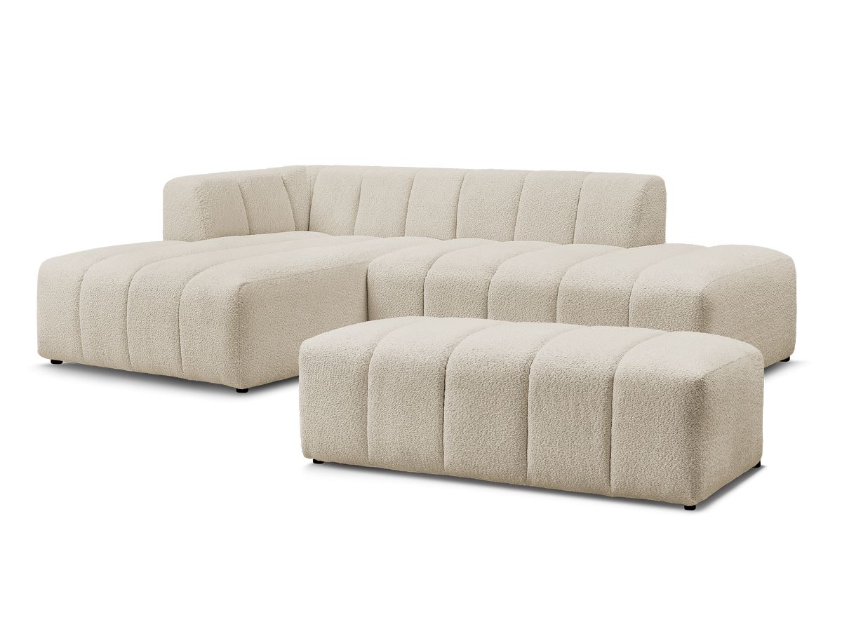 Canapé d'angle fixe modulable ANNECY tissu bouclette avec pouf