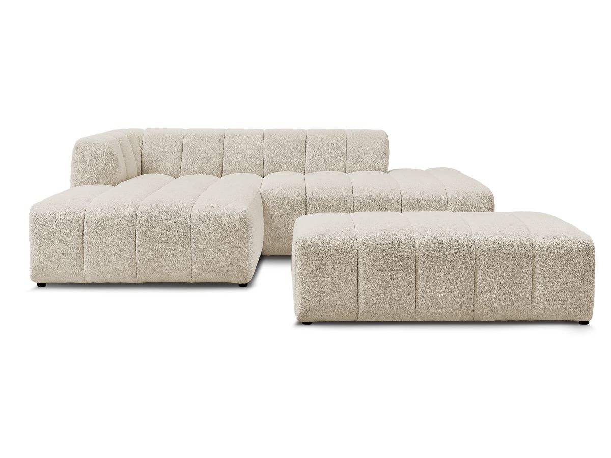 Canapé d'angle fixe modulable ANNECY tissu bouclette avec pouf