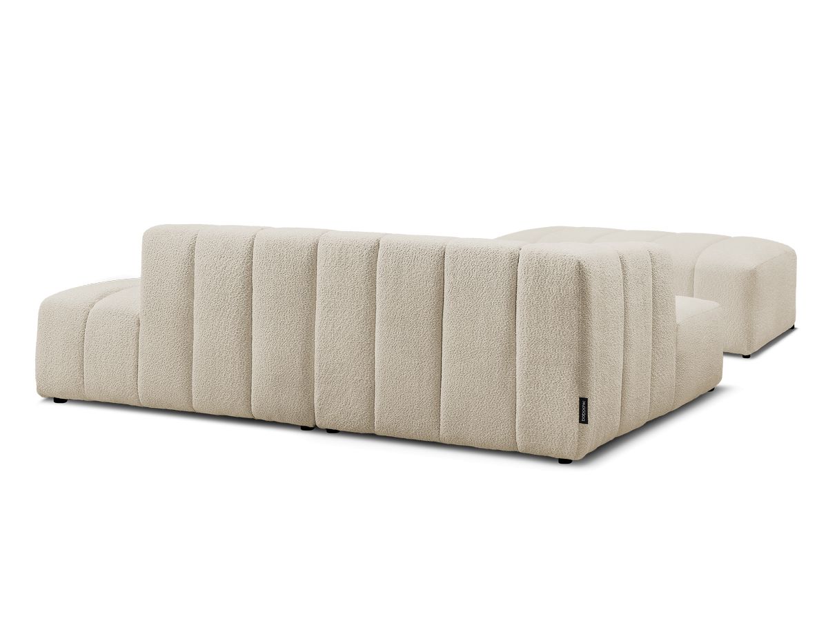 Canapé d'angle fixe modulable ANNECY tissu bouclette avec pouf