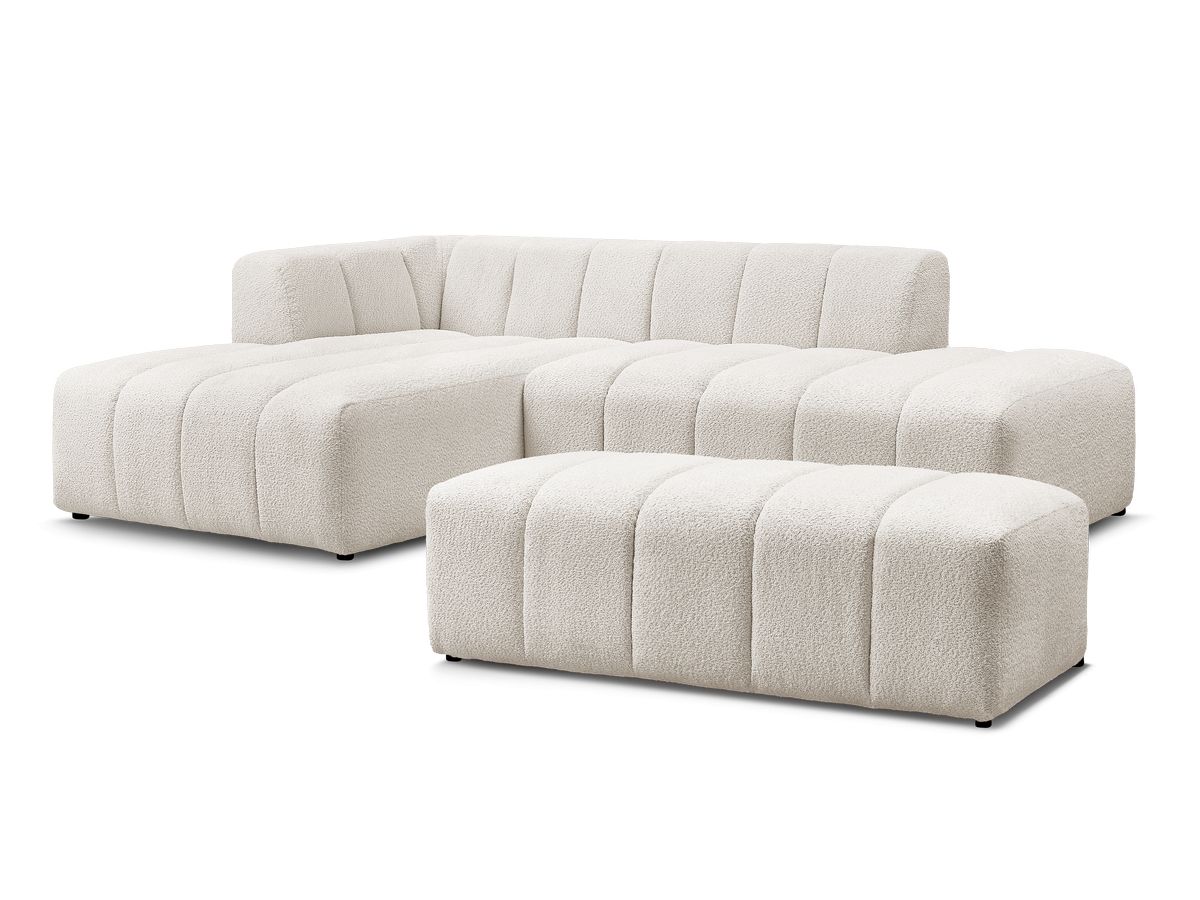 Canapé d'angle fixe modulable ANNECY tissu bouclette avec pouf