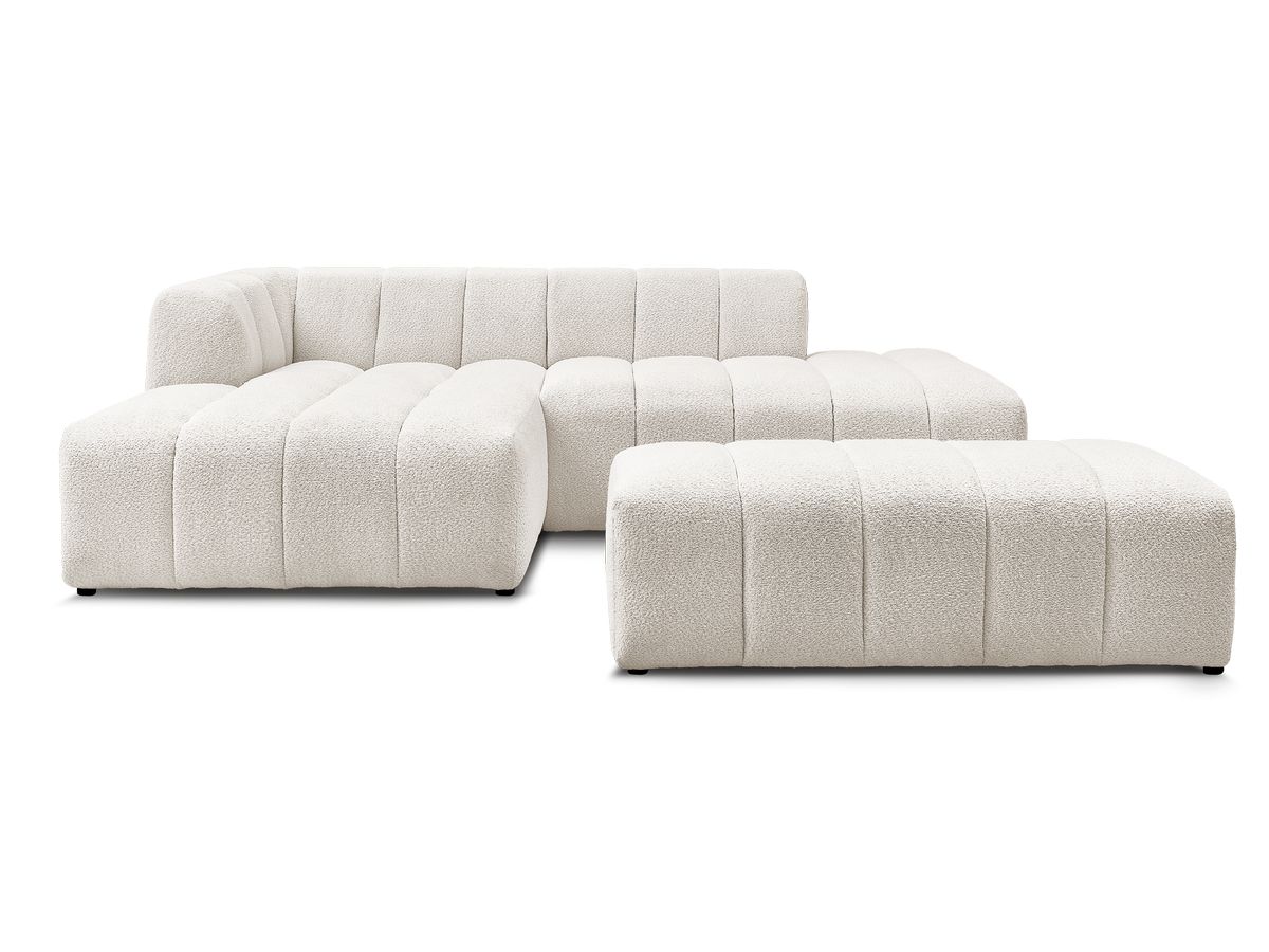 Canapé d'angle fixe modulable ANNECY tissu bouclette avec pouf