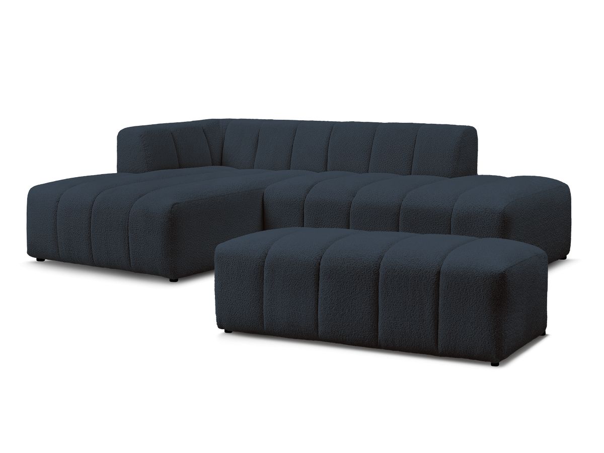 Canapé d'angle fixe modulable ANNECY tissu bouclette avec pouf