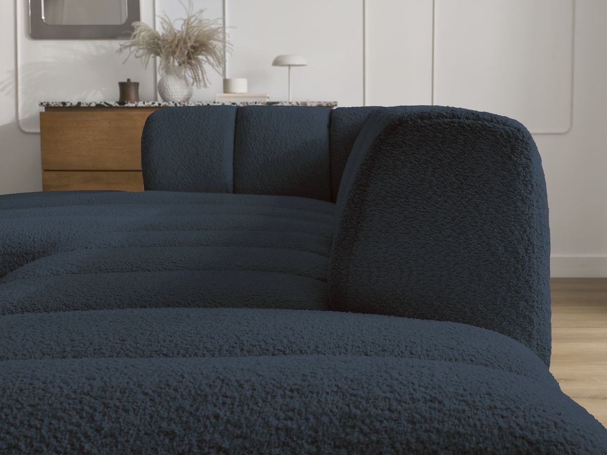 Canapé d'angle fixe modulable ANNECY tissu bouclette avec pouf