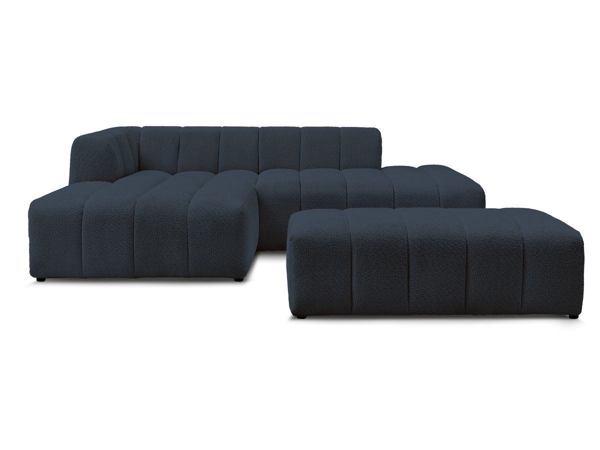 Canapé d'angle fixe modulable ANNECY tissu bouclette avec pouf