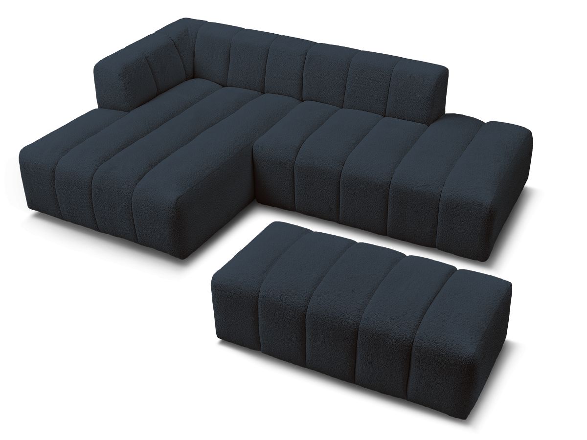 Canapé d'angle fixe modulable ANNECY tissu bouclette avec pouf