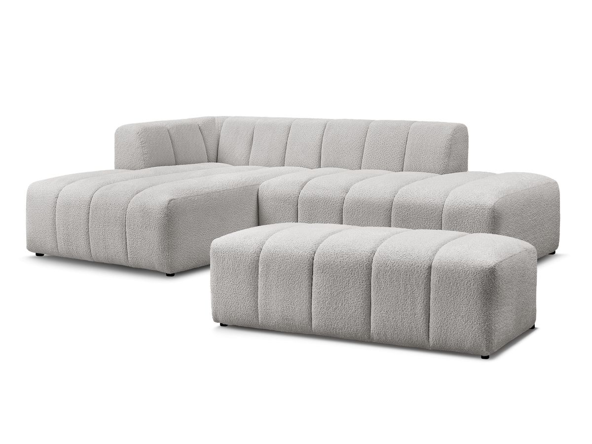 Canapé d'angle fixe modulable ANNECY tissu bouclette avec pouf