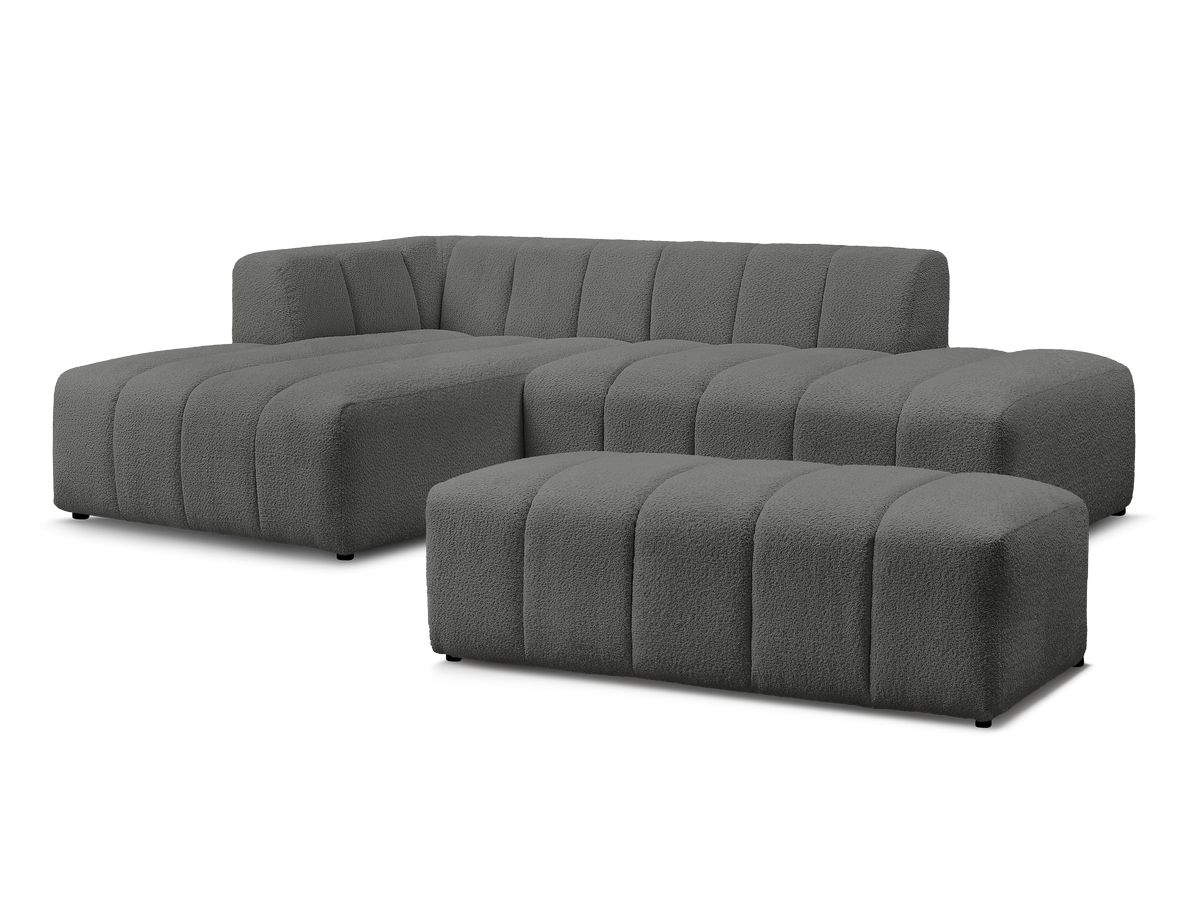 Canapé d'angle fixe modulable ANNECY tissu bouclette avec pouf