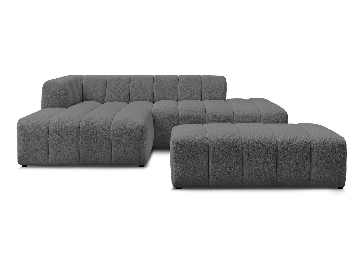 Canapé d'angle fixe modulable ANNECY tissu bouclette avec pouf