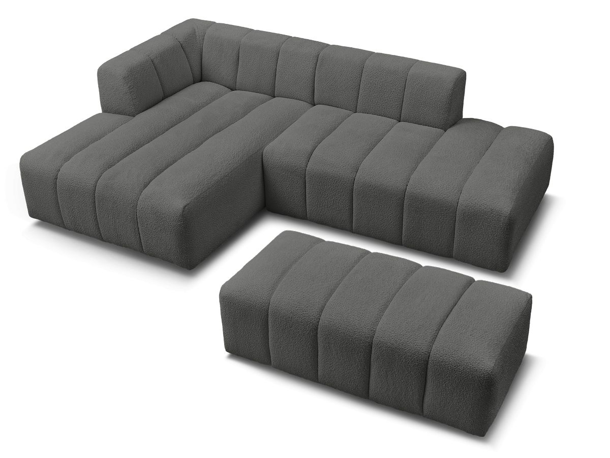 Canapé d'angle fixe modulable ANNECY tissu bouclette avec pouf