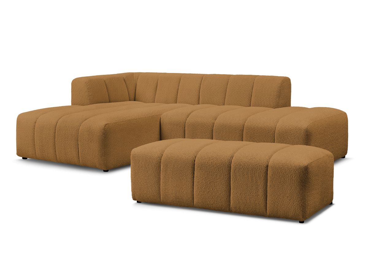 Canapé d'angle fixe modulable ANNECY tissu bouclette avec pouf