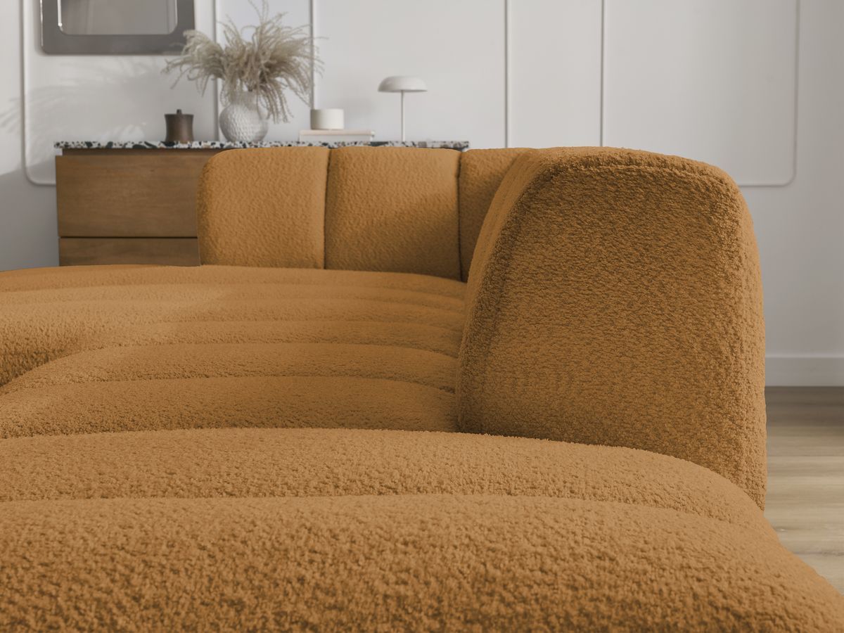 Canapé d'angle fixe modulable ANNECY tissu bouclette avec pouf