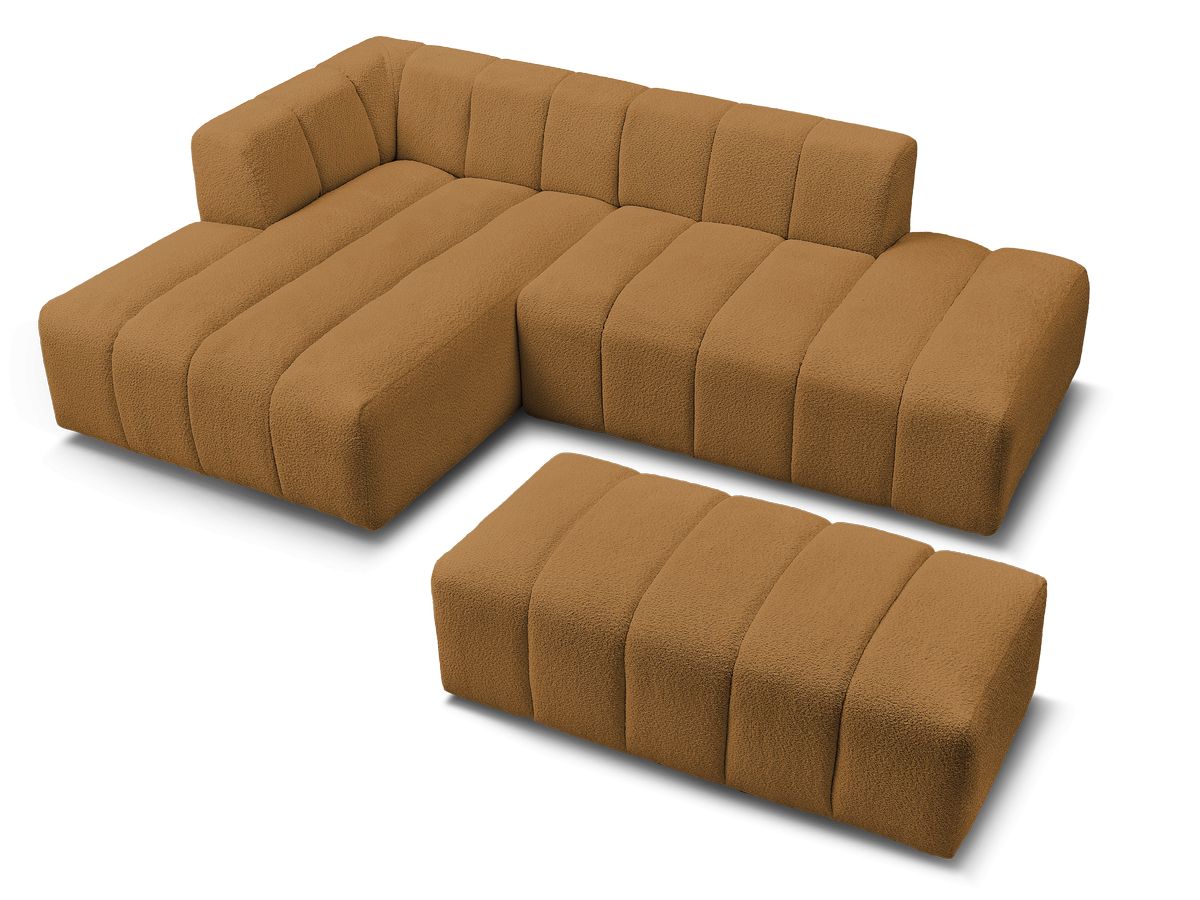 Canapé d'angle fixe modulable ANNECY tissu bouclette avec pouf