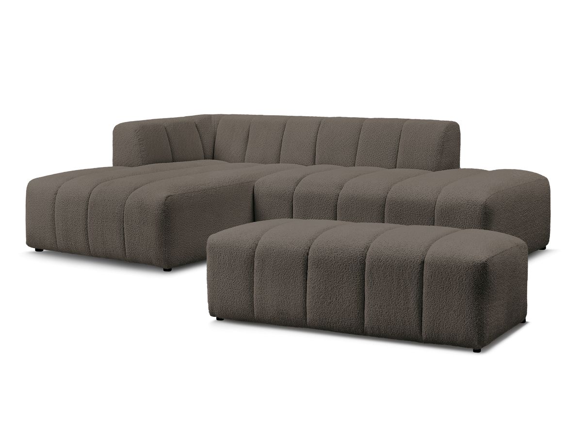 Canapé d'angle fixe modulable ANNECY tissu bouclette avec pouf
