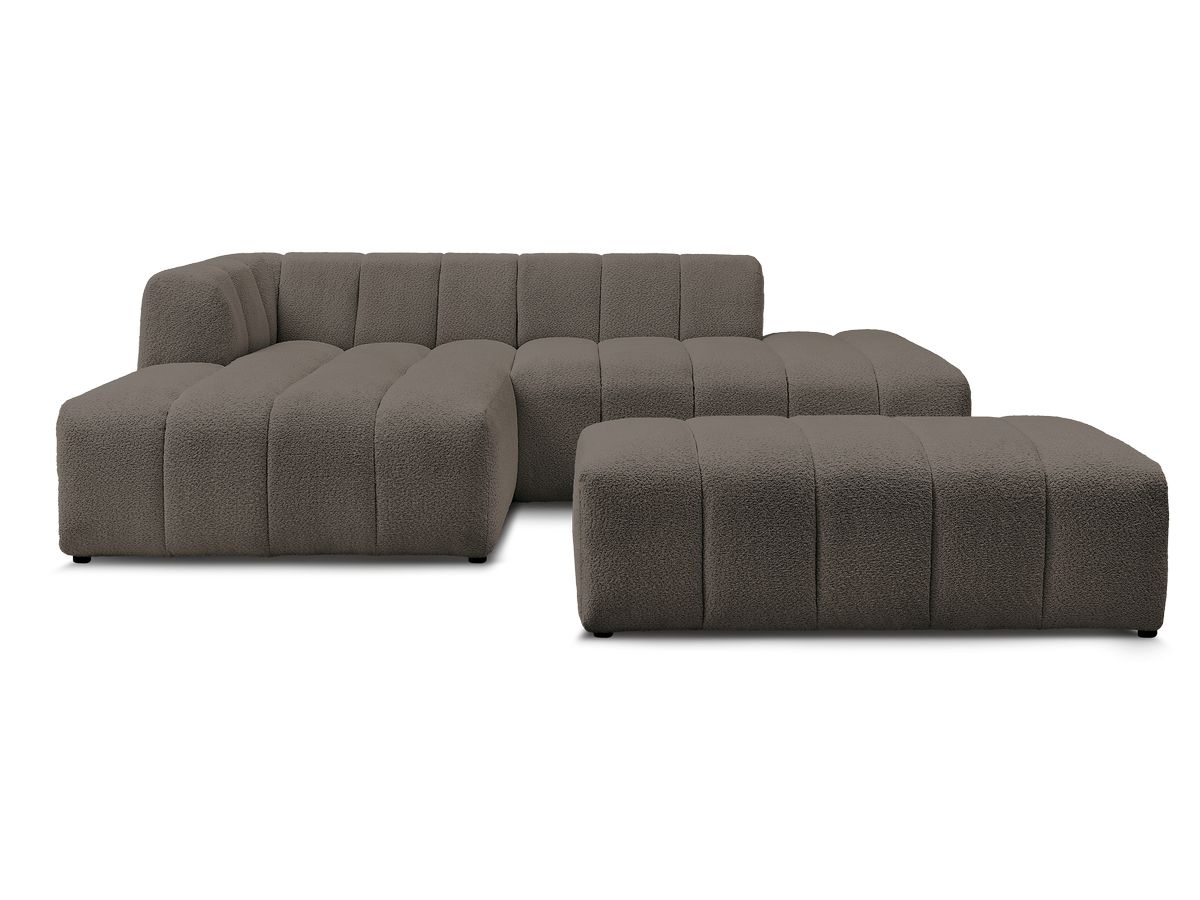Canapé d'angle fixe modulable ANNECY tissu bouclette avec pouf