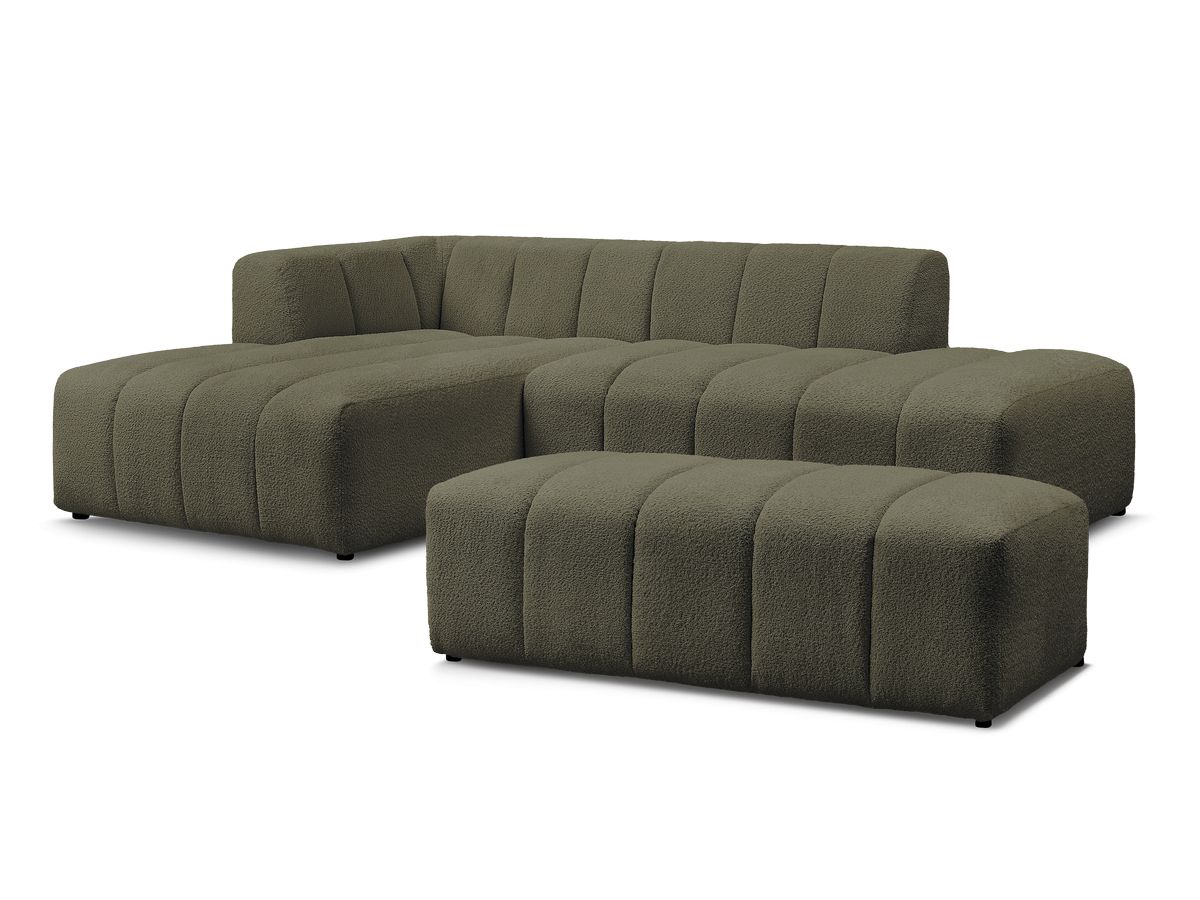 Canapé d'angle fixe modulable ANNECY tissu bouclette avec pouf
