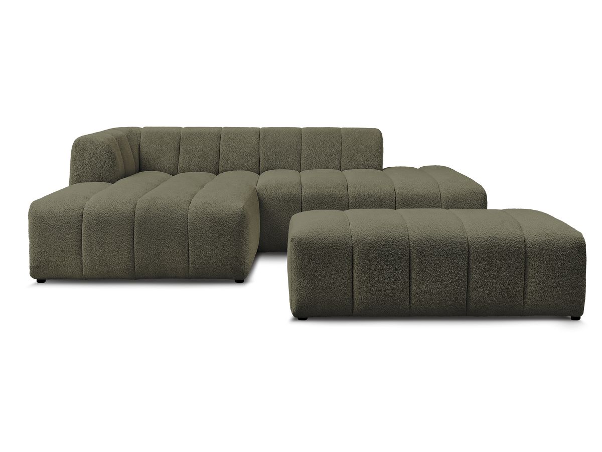 Canapé d'angle fixe modulable ANNECY tissu bouclette avec pouf