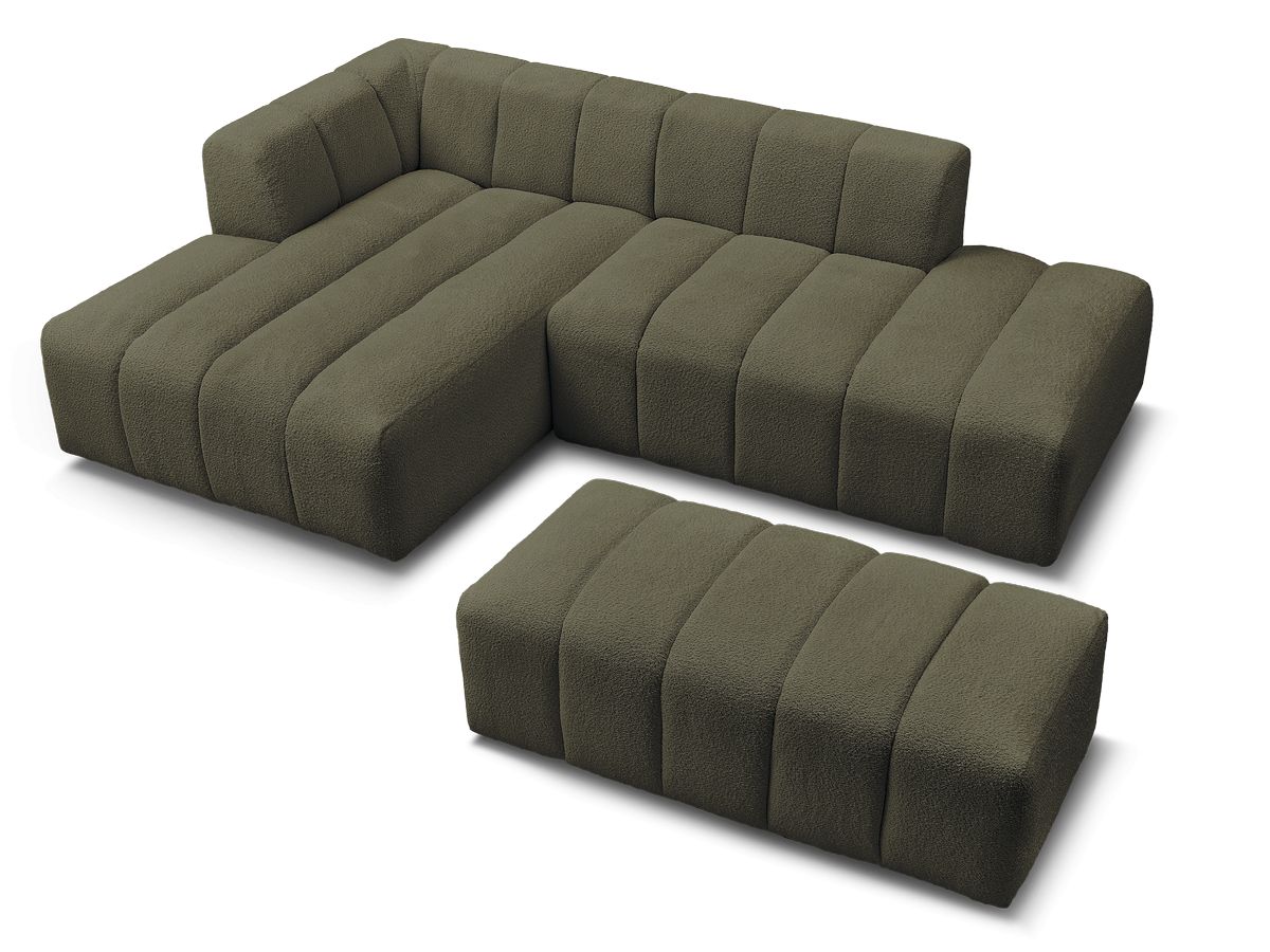 Canapé d'angle fixe modulable ANNECY tissu bouclette avec pouf