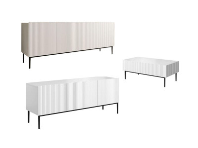Ensemble KASHA avec meuble TV 200 cm + buffet 4 portes 200 cm + table basse pieds noirs