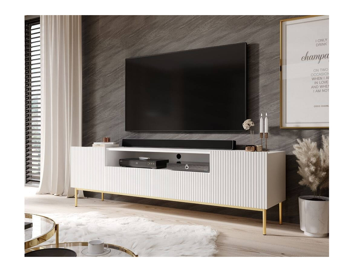KASHA set met 200 cm tv-meubel met nis + 200 cm 4-deurs dressoir + salontafel met gouden poten