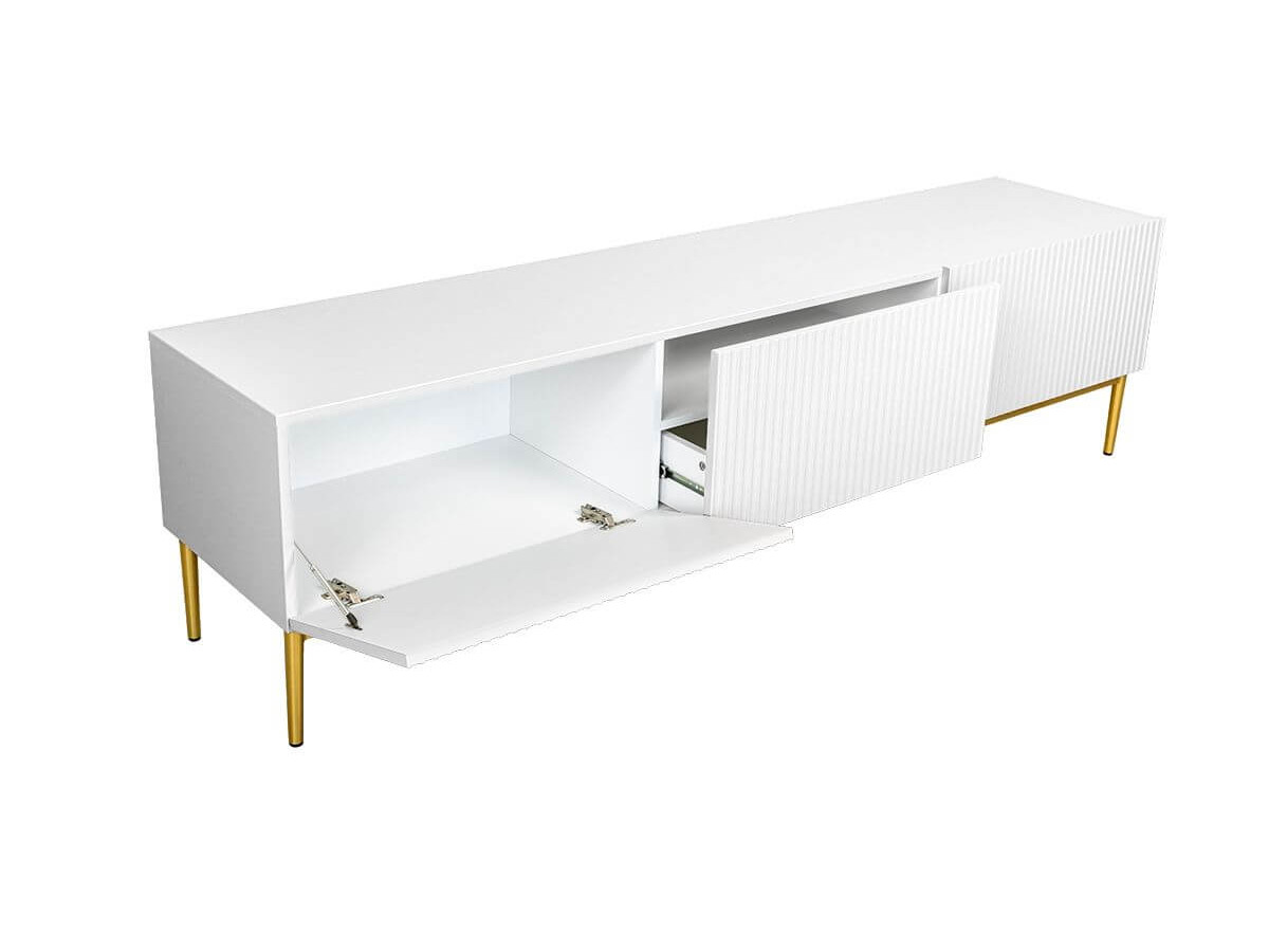 Ensemble KASHA avec meuble TV 200 cm + buffet 4 portes 200 cm + table basse pieds or blanc — vue 4